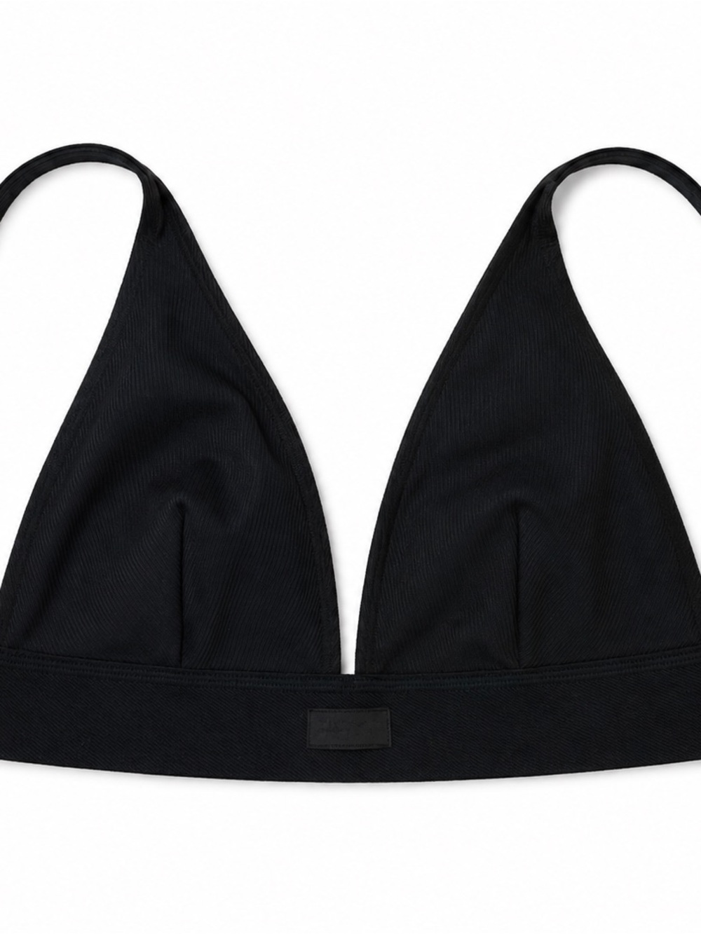 SKIMS Cotton Ribbed Plunge Bralette in black "soot" shade. Size S